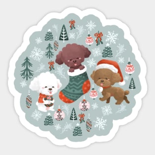 Poodle Dogs Christmas Party Pattern Sticker